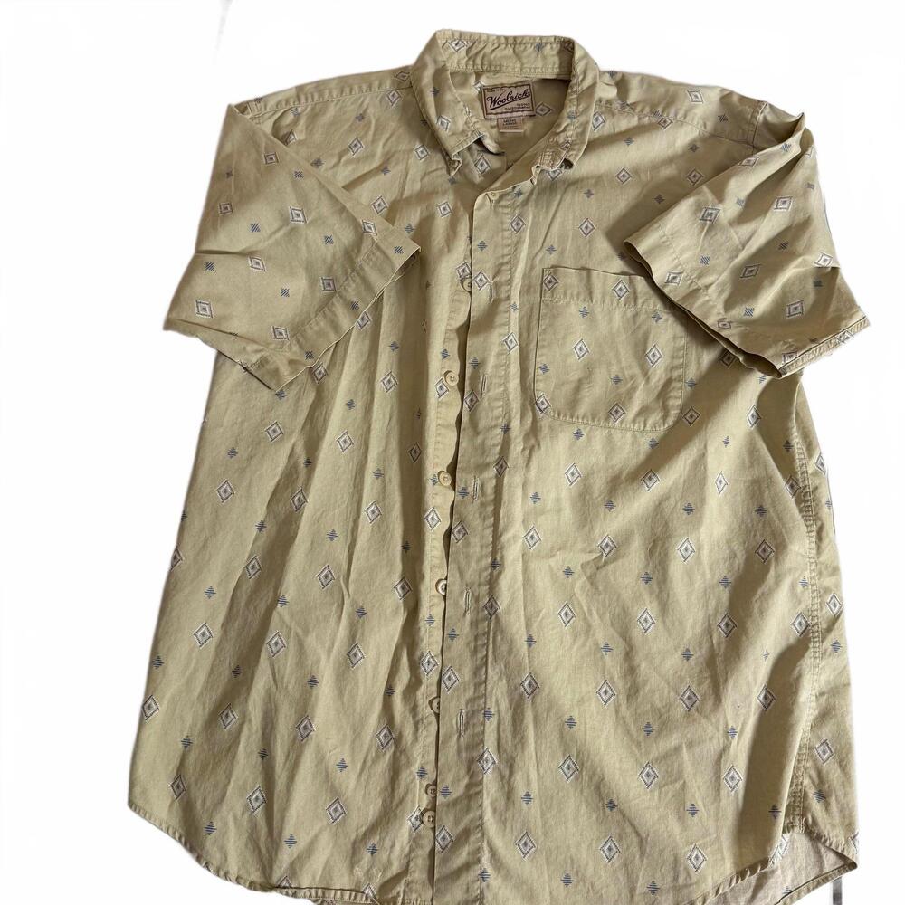 Vintage WOOLRICH Tan S/S Button up Diamond‎ Southwest Pattern Cotton SIZE L